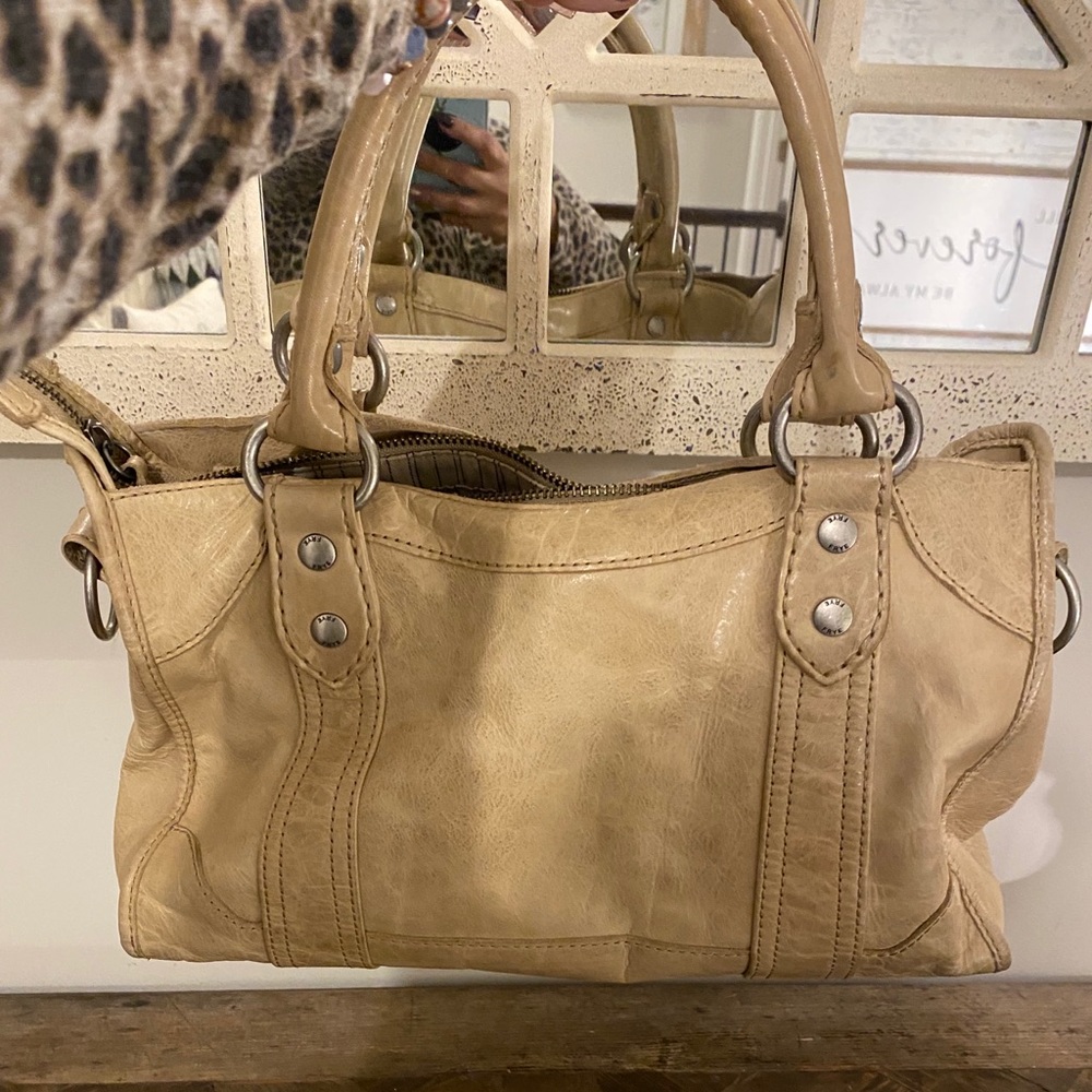 Frye Beige Leather Satchel with Removable Strap